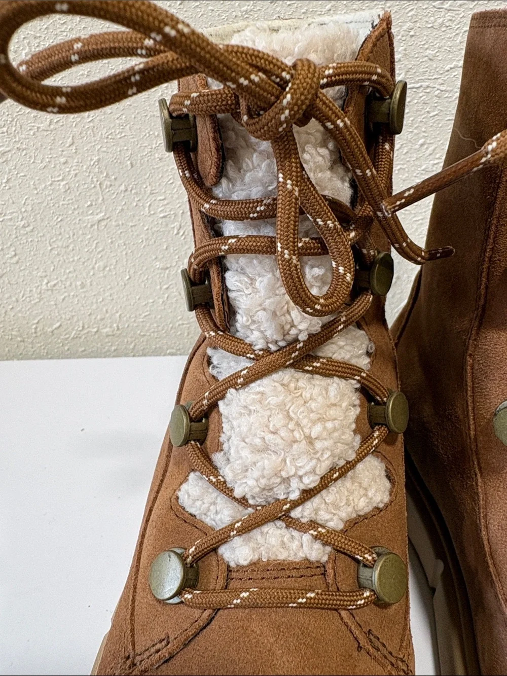 Sorel Explorer III Joan Cozy Shearling-Lace Winter Boots in Brown